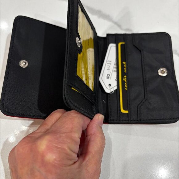 Vegan Leather Tri Fold ID Wallet Solid Color Pick 1- Red, Black, White or Camel - Picture 3 of 4